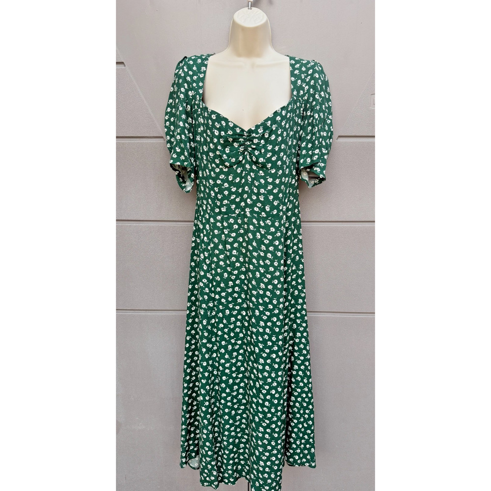 Reformation Lacey Green Floral Midi Dress Sz 12 Puff Sleeve Cottagecore Prairie - Picture 3 of 12